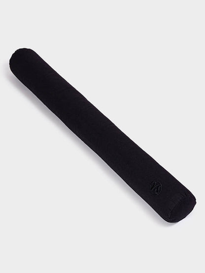 Black cylindrical object with a logo on a white background