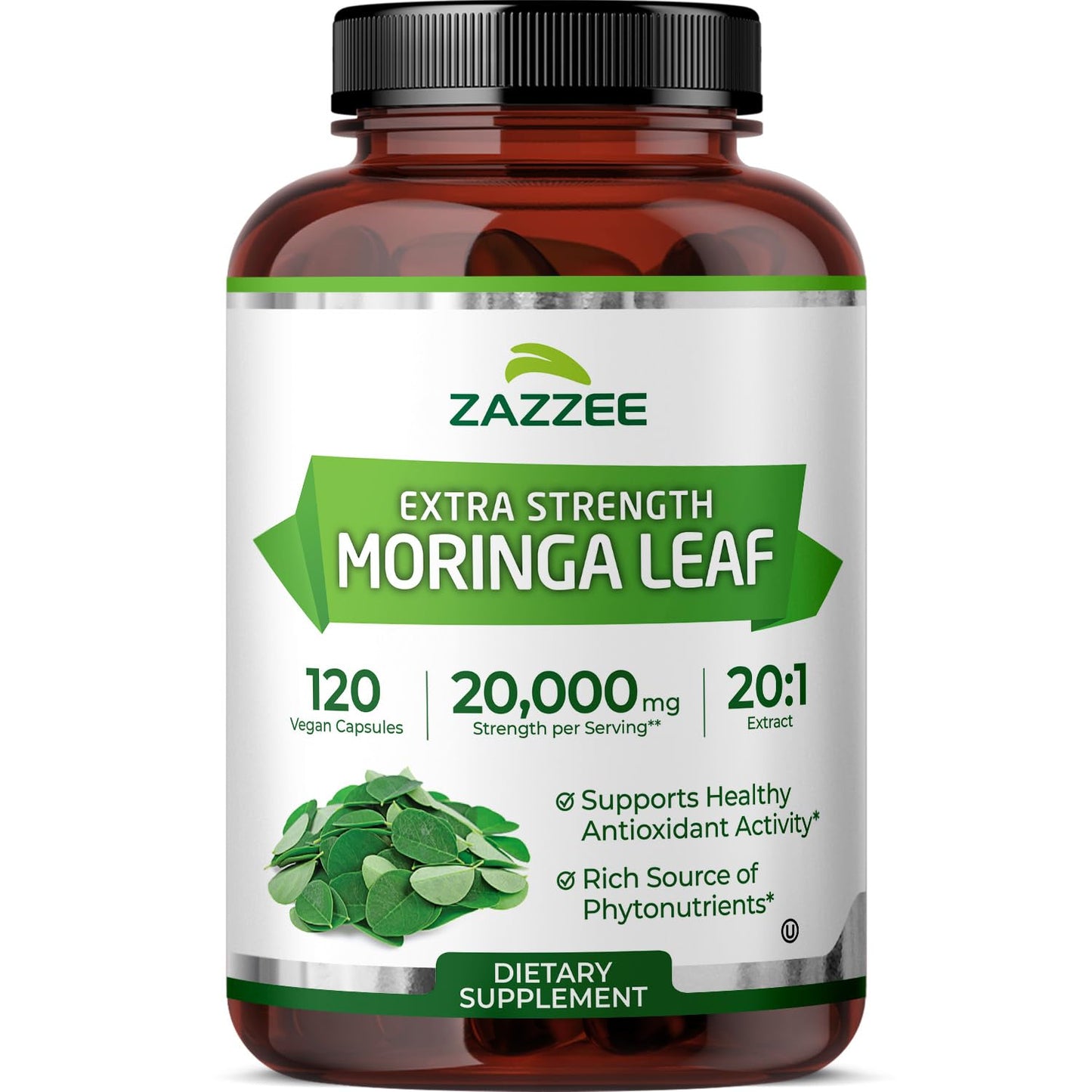 Zazzee Organic Moringa 20:1 Extract 20,000mg | 120 Vegan Capsules