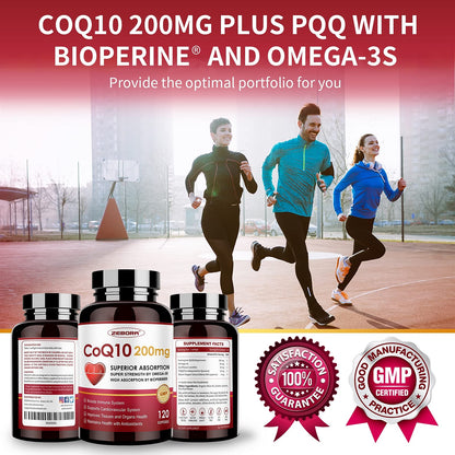 Zebora CoQ10 200mg with PQQ, BioPerine & Omega-3 – 2 Pack