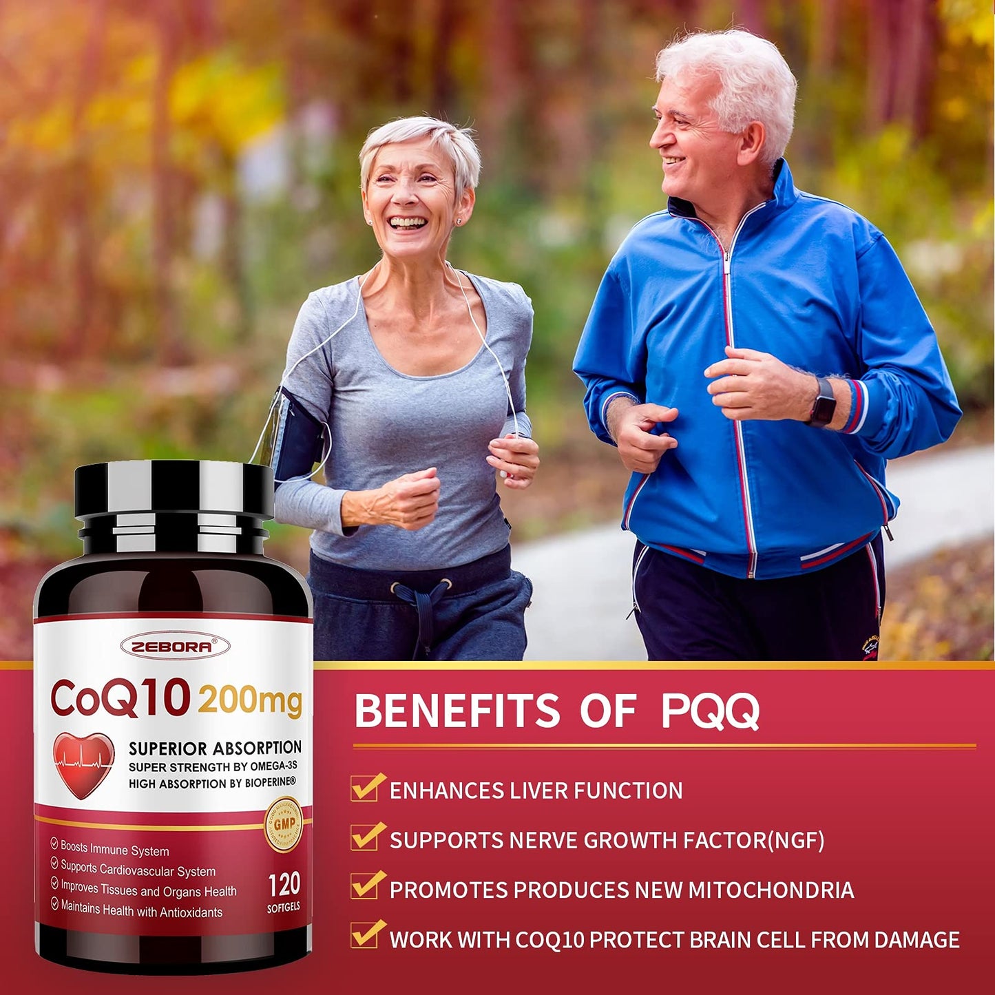 Zebora CoQ10 200mg with PQQ, BioPerine & Omega-3 – 2 Pack