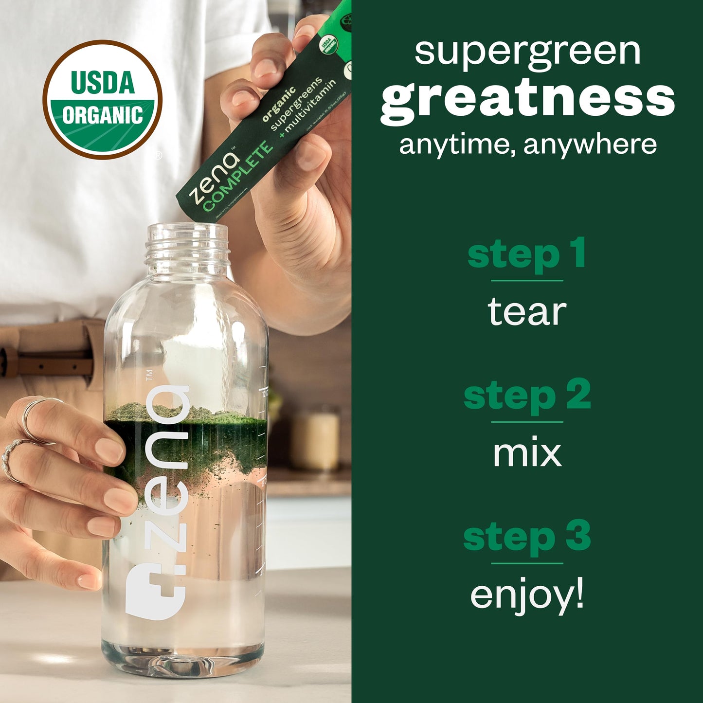 Zena Nutrition Complete Organic Super Greens & Multivitamin – Watermelon Citrus | 30 Packets