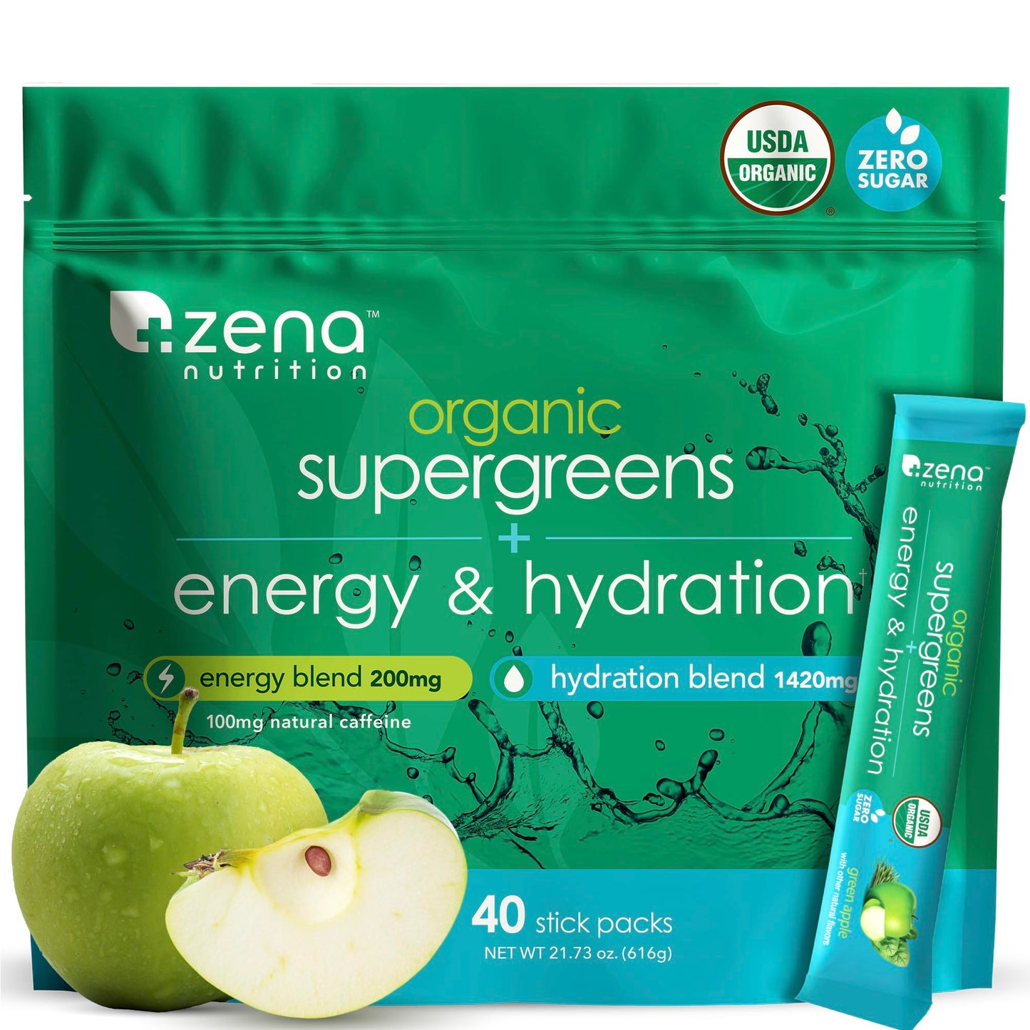 Zena Nutrition Organic Super Greens Powder – Energy & Hydration | 40 Packets