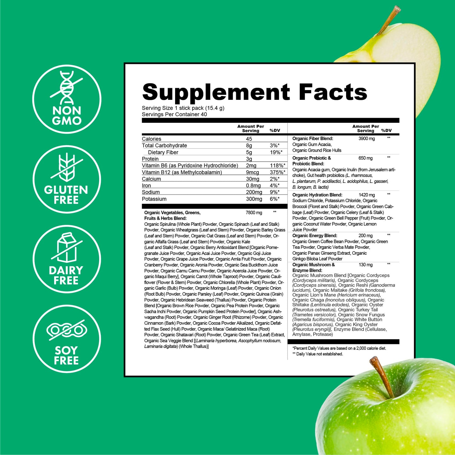 Zena Nutrition Organic Super Greens Powder – Energy & Hydration | 40 Packets