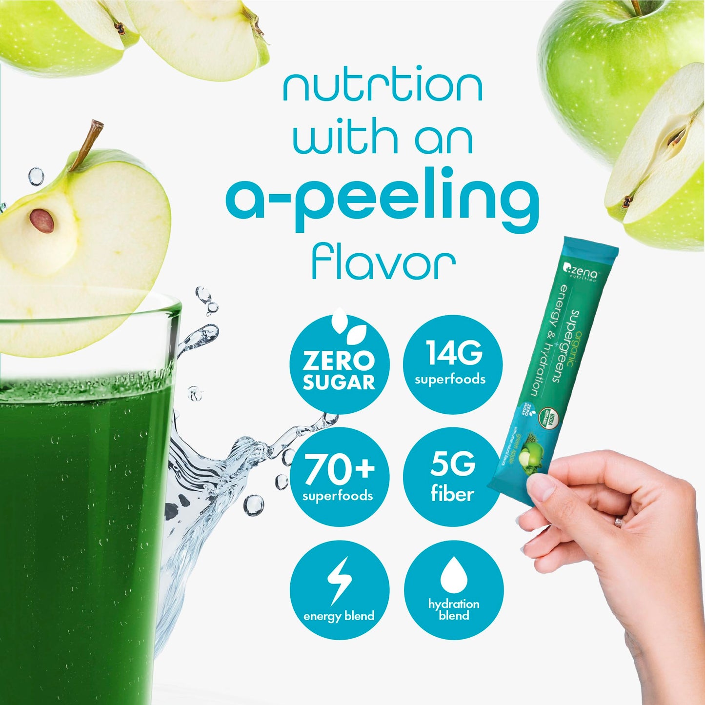 Zena Nutrition Organic Super Greens Powder – Energy & Hydration | 40 Packets