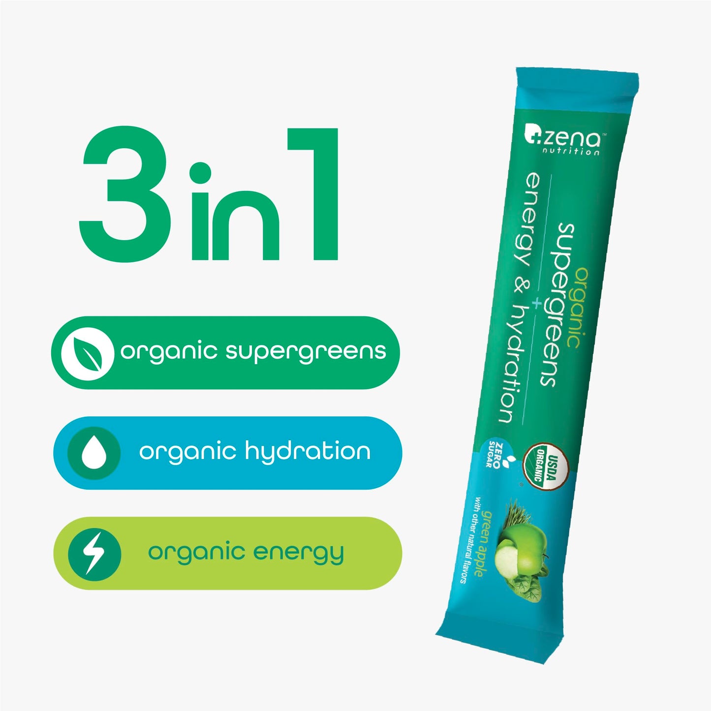Zena Nutrition Organic Super Greens Powder – Energy & Hydration | 40 Packets