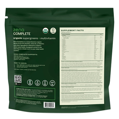 Zena Nutrition Complete Organic Super Greens & Multivitamin – Watermelon Citrus | 30 Packets