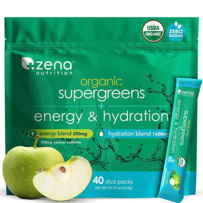 Zena Nutrition Organic Super Greens Powder – Energy & Hydration | 40 Packets
