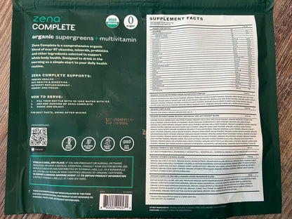 Zena Nutrition Complete Organic Super Greens & Multivitamin – Watermelon Citrus | 30 Packets